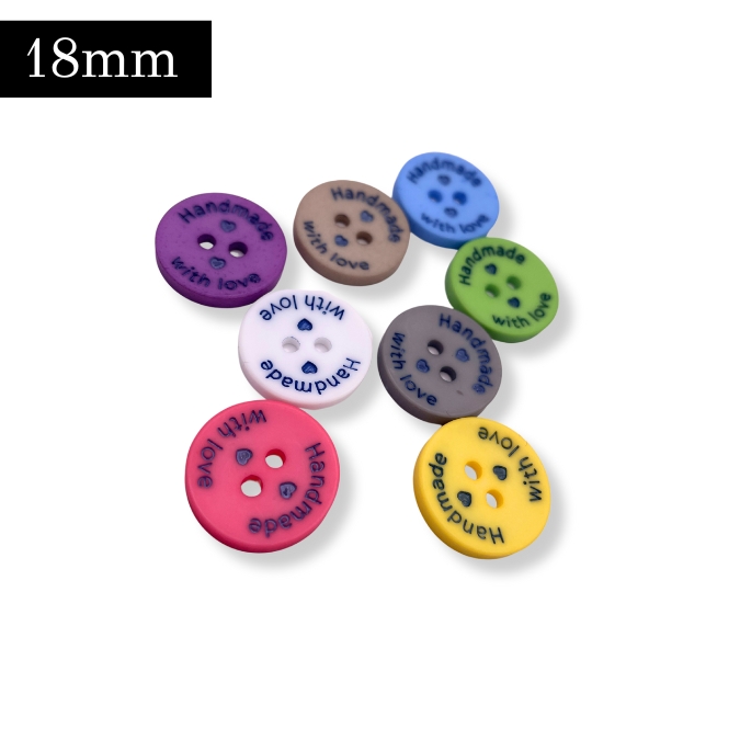 Handmade With Love Button: White & Blue - 18mm