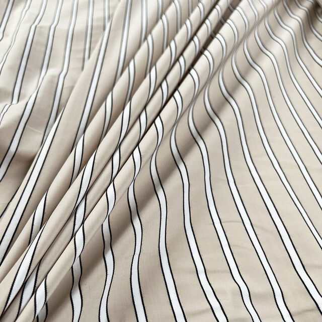 Cotton Blend Shirting - Beige Stripe