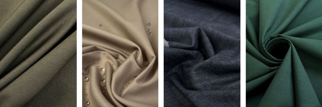 Gabardine_Esercito_Water_Resistant_Twill_Chatburn_8oz_Taupe_Mad_Max_10.4oz_Blue_Denim_Stone_Washed_Combed_Cotton_Deep_Green