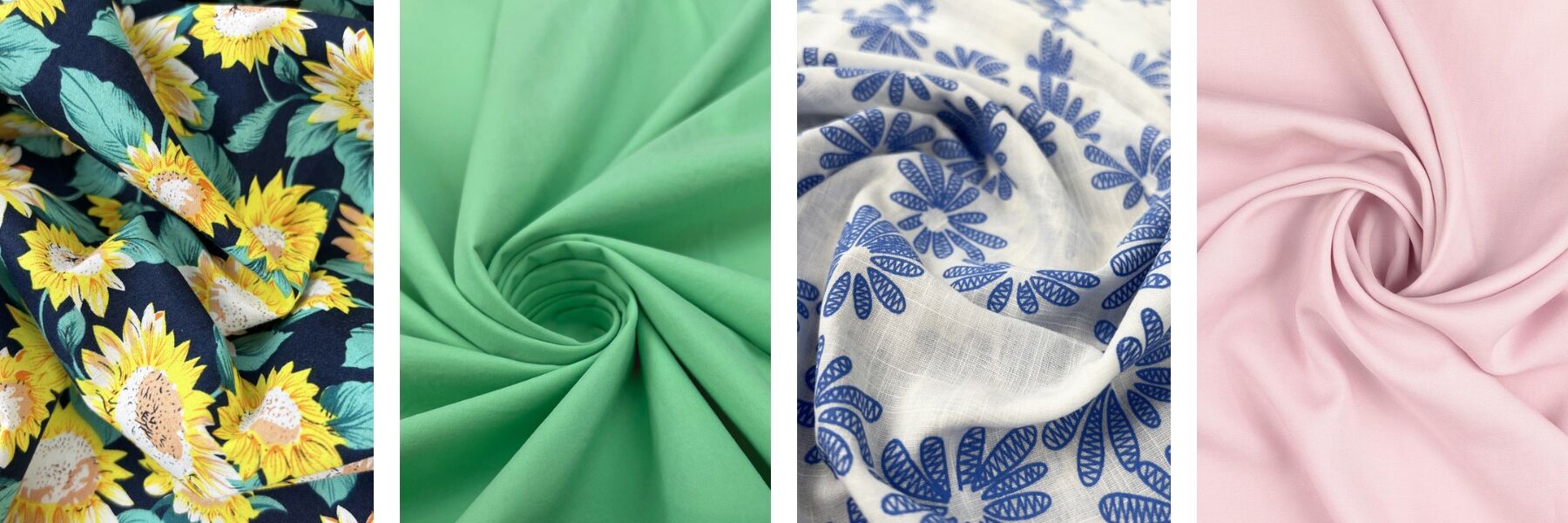 Poplin_Styles_Sunflower_Power_Fibre_Mood_Stone_Washed_Combed_Cotton_Mint_Printed_Poly_Cotton_Petal_Play_Lyocell_Linen_Pink