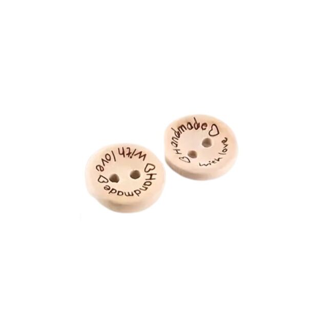 Pack of 2 'Handmade With Love' Wooden Buttons (15mm)