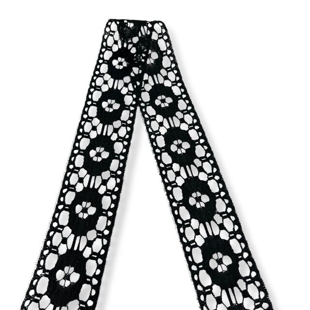Austrian Embroidered Lace Trim - Black