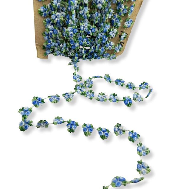Embroidered Floral Vine Trim - Blue