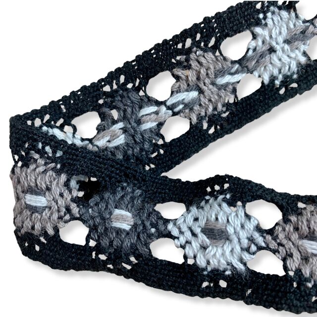 Floral Crochet Ribbon - Grey