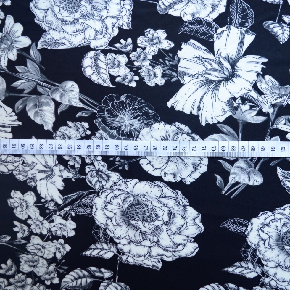 Polyester Black Floral Dress Fabric