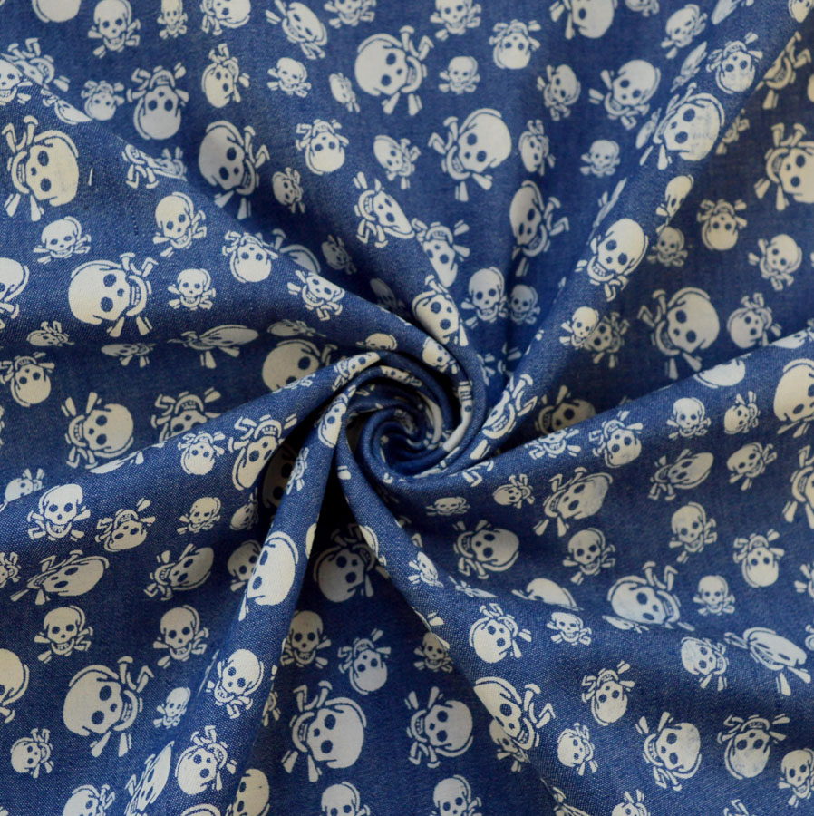 Printed Denim Skull Crossbones