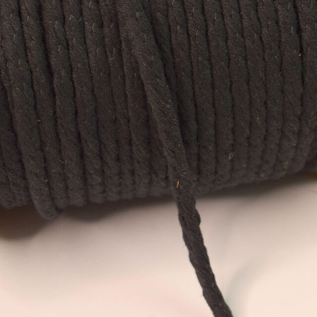 Round Braided Cotton Cord/Rope - Black (8mm)