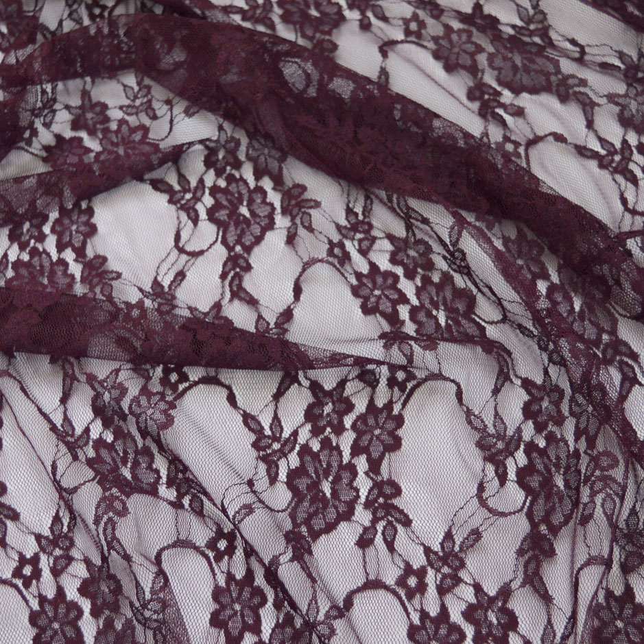 Polyester lace floral burgundy green dress fabric