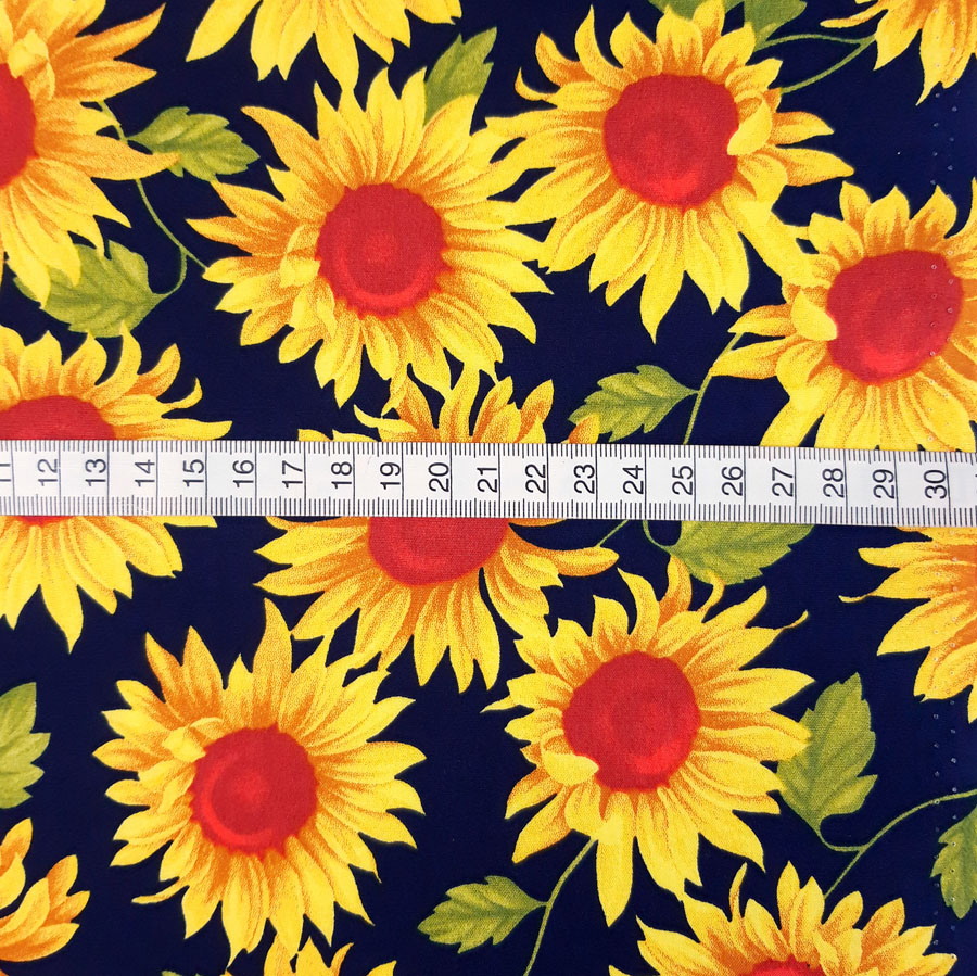Sunflowers Navy Printed Cotton Poplin Fabric