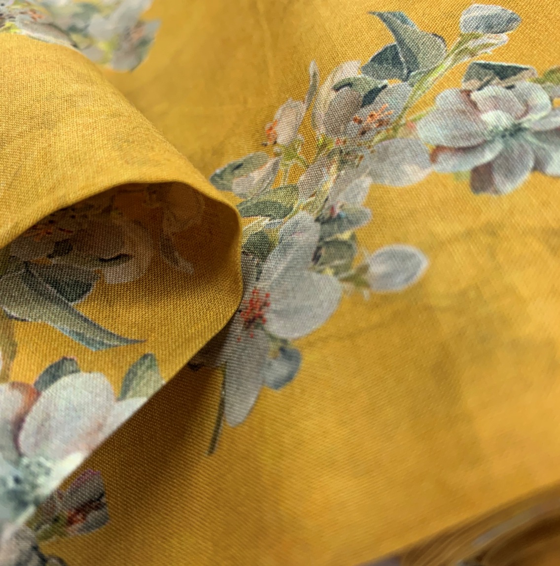 Superb Digitally Printed Orchids In Mustard Cotton Lawn From John Louden