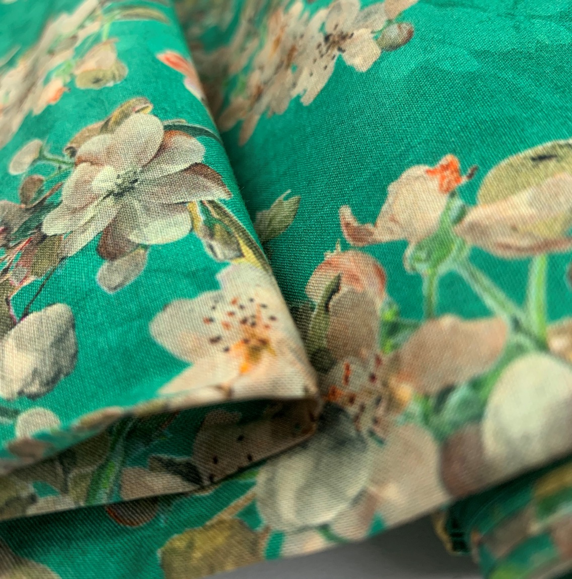 Superb Digitally Printed Orchids In Teal Cotton Lawn From John Louden