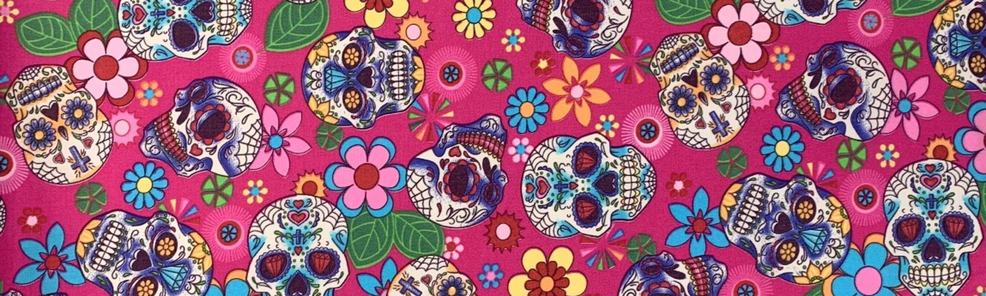 Poplin Print - Día de Muertos - Cerise - pattern