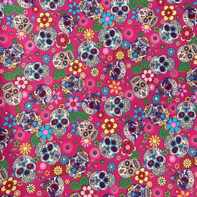 Poplin Print - Día de Muertos - Cerise