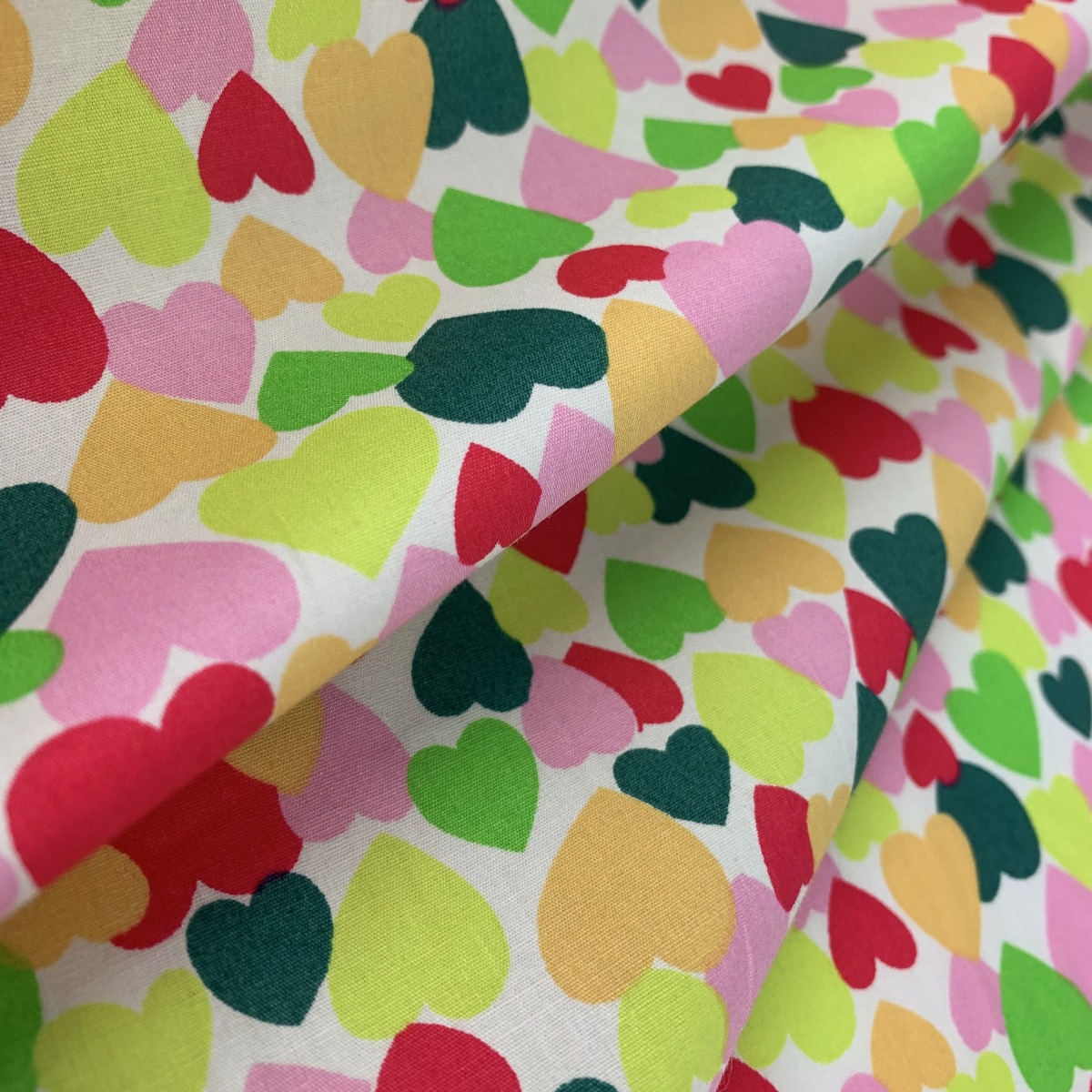 Colourful Hearts Cotton Poplin Dress And Craft Fabric Green