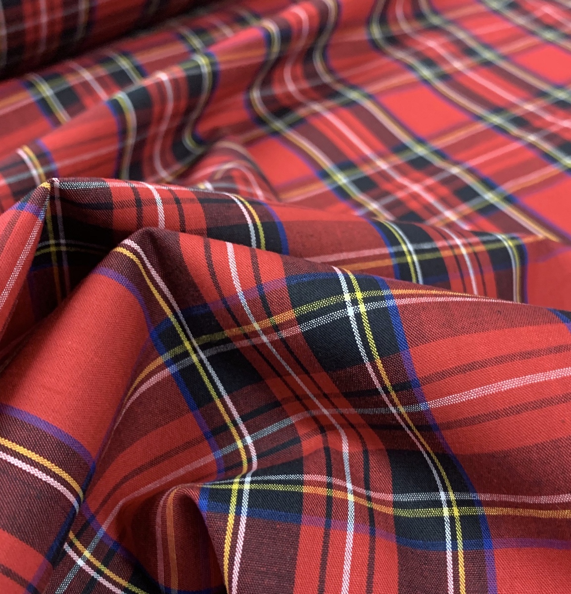 Tartan Lawn - Royal Stewart - Red Tartan Design Cotton Lawn. - Fold