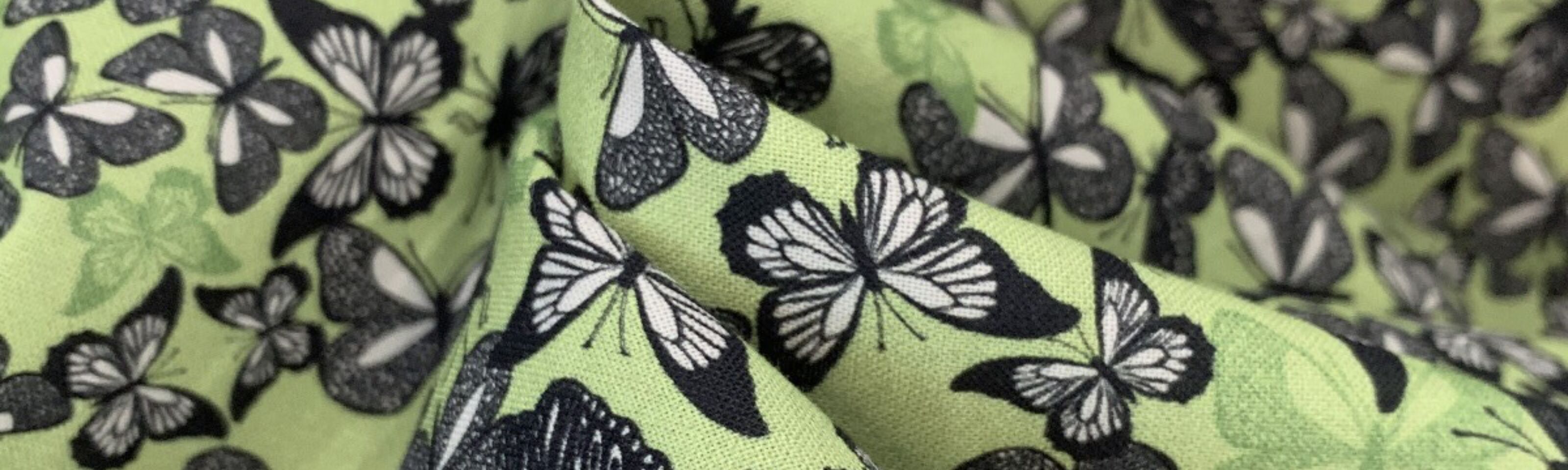 Stof Craft - Butterfly Garden - Japanese Craft Cotton Fabric - Black, White, Mint, Lime Green - Fold