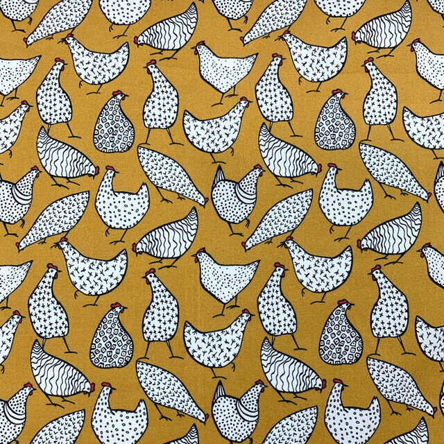 Poplin Print - Chicken - Mustard
