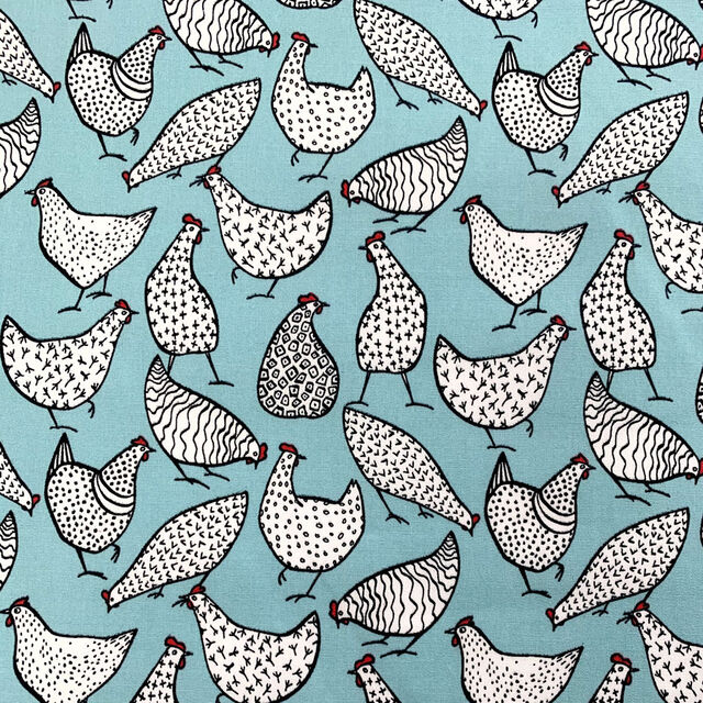 Poplin Print - Chicken - Turquoise