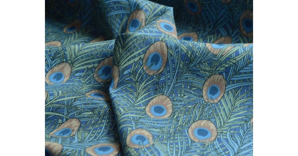 Blue Peacock Feather Fabric | Pima Cotton Lawn - Osborne
