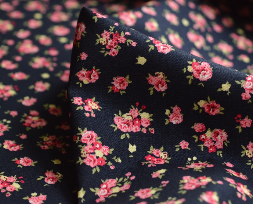 Pink Navy Rose Floral Cotton Fabric
