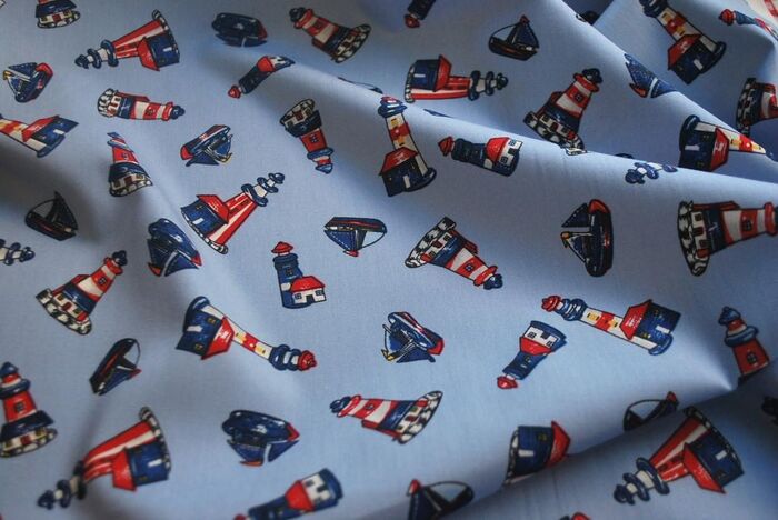 Elliott - Lighthouse and Boat Print Cotton Fabric