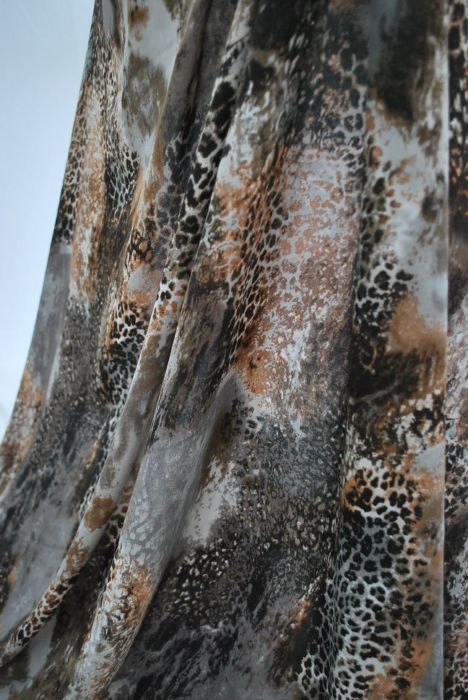 GRRR polyester dress fabric animal pattern taupe and grey d