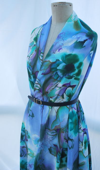 Ladies day at the races- Lagoon - Blue floral crepe de chine - S
