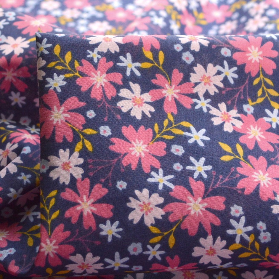 Pink Floral Polycotton Fabric 112cm wide