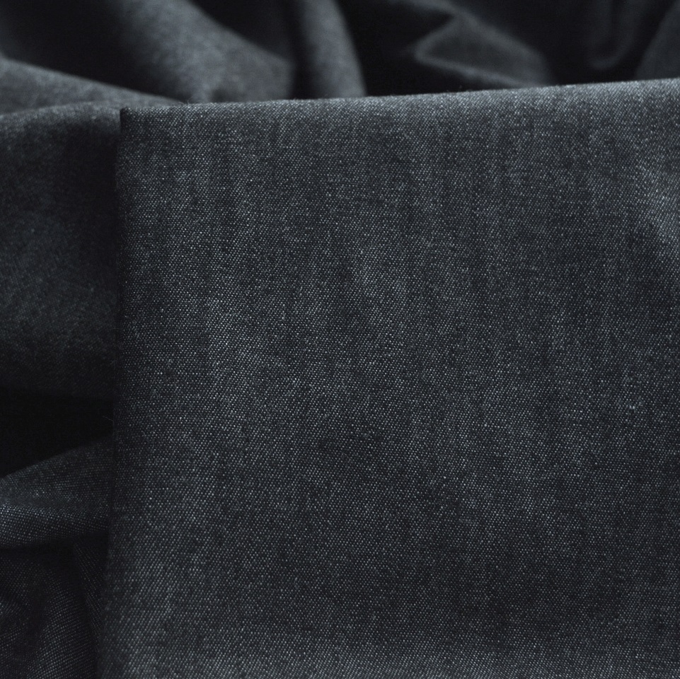 Plain Cotton Shirt Fabric | 4oz Washed Chambray Denim - Black